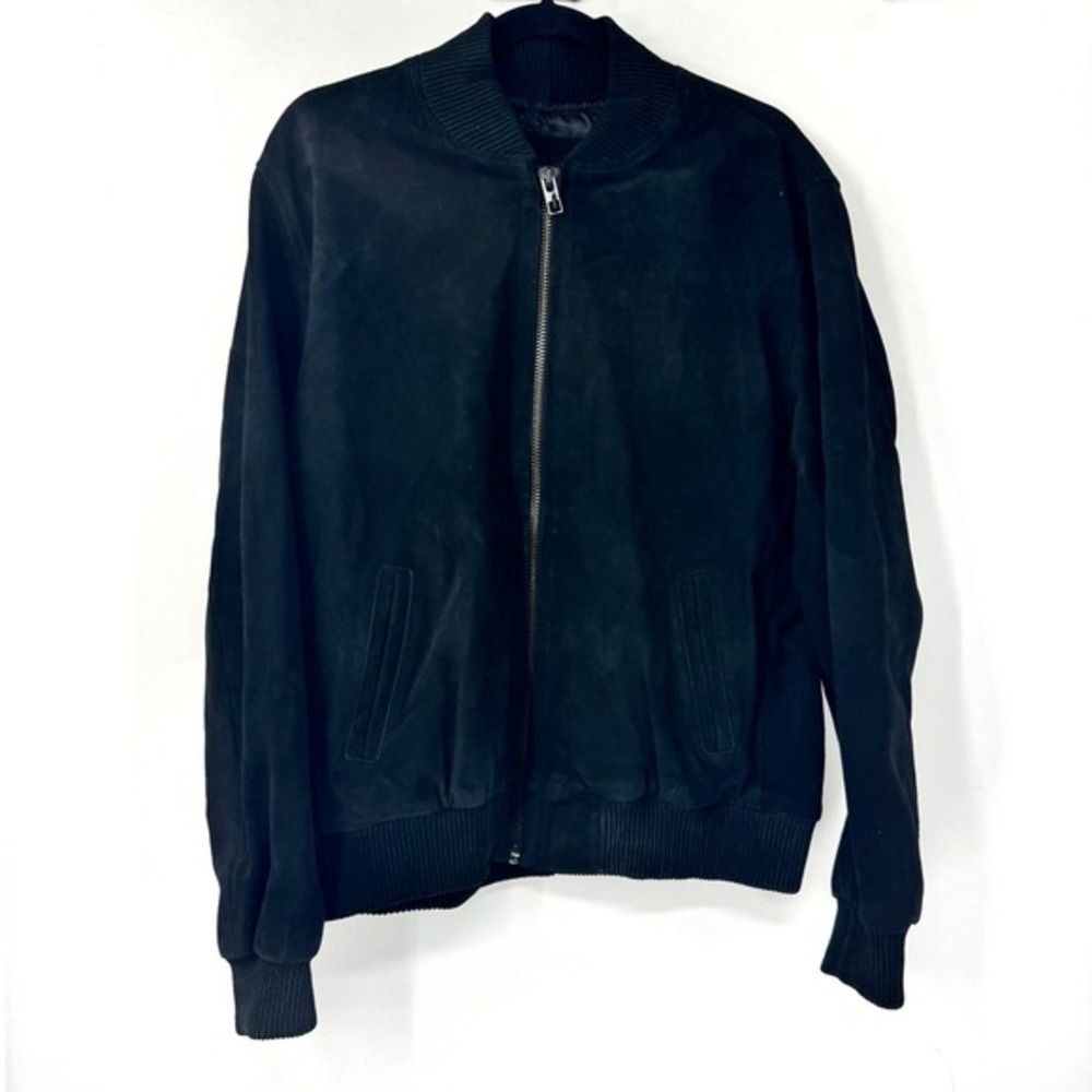 Patina Burnside Bomber Jacket Mens Large Black Suede Handcrafted BRNSBSDLG‎ NWT